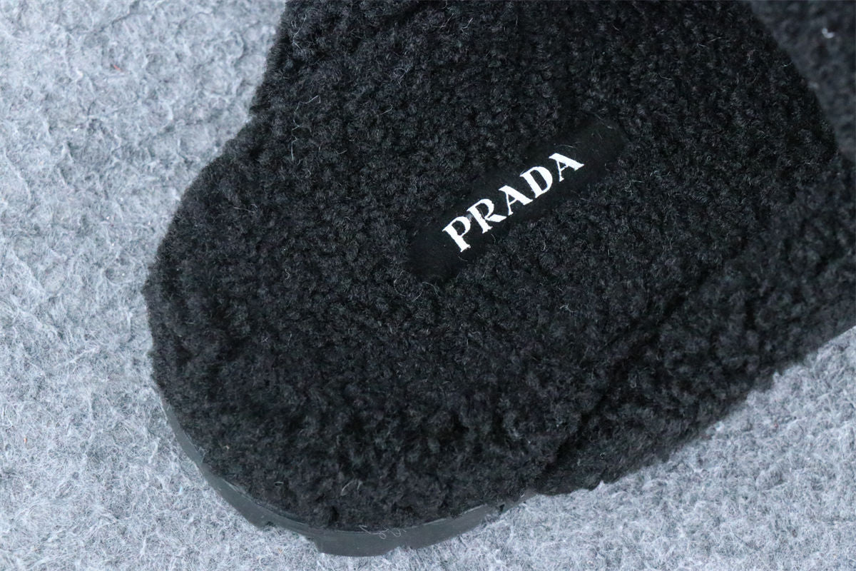Prada Triangle Logo-Plaque Shearling Backless Loafer