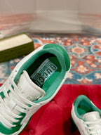 GUCCI 26S SNEAKERS IN WHITE MIX GREEN CALFSKIN