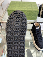 GG HIGH TOP SNEAKER IN BLACK CANVAS WITH BEIGE FLEECE LINING